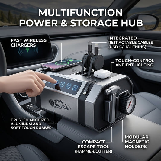 TsdvkJn Aero-Grip 5-in-1 Car Command Center – Universal Headrest Tablet & Phone Mount, Heavy-Duty Utility Hooks for Bags & Tumblers, Integrated Charging Pass-Through, Carbon Fiber Seat Back Organizer