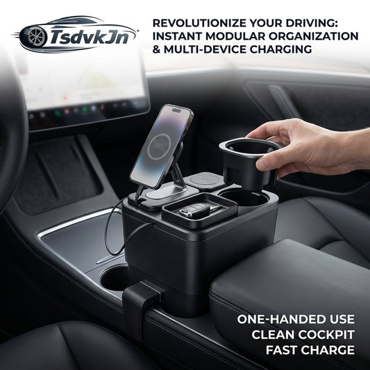 TsdvkJn 2-in-1 Revolutionary Car Vent Mount - Instant Scent Diffuser & Multi-Port Fast Charging Dock, Shark Fin Design Car Air Freshener with Effortless 1-Hand Capsule Refill, Universal Fit for All Standard Vents